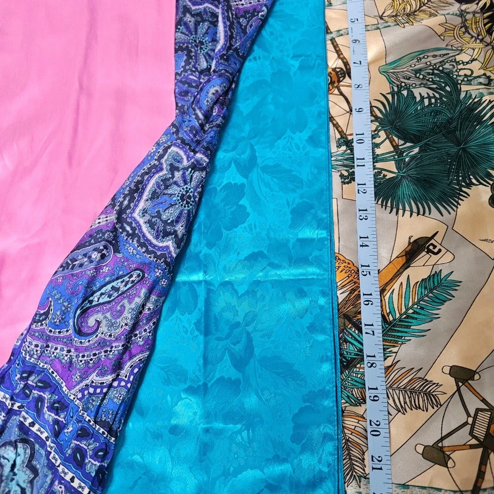 4pc Scarf Lot Silky Travel Print Planes Trains Tropical Paisley Floral Y2K Retro